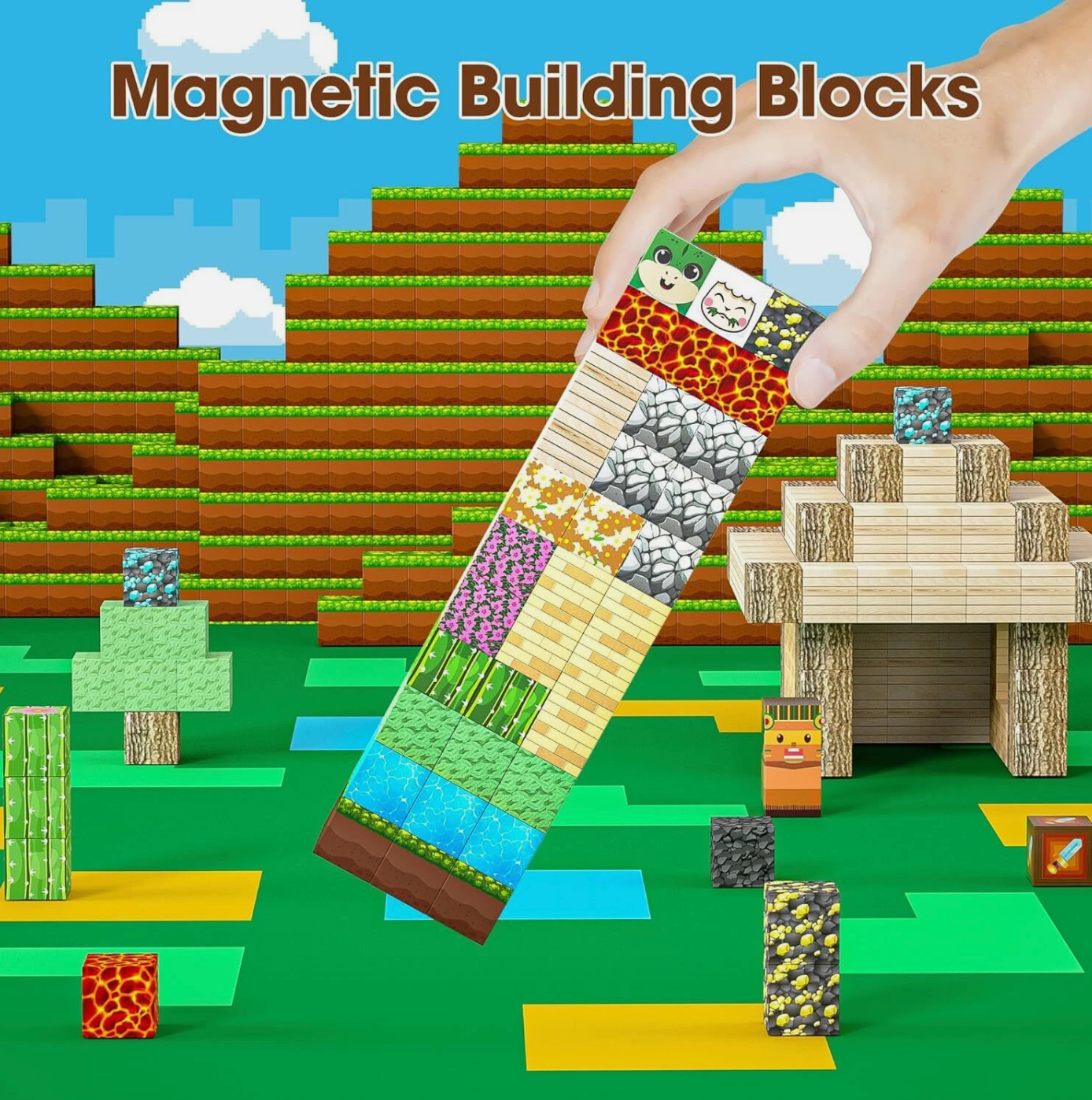 104Pcs Dinosaur Toys Magnetic Tiles Lava Dinosaur World Magnetic Blocks Building