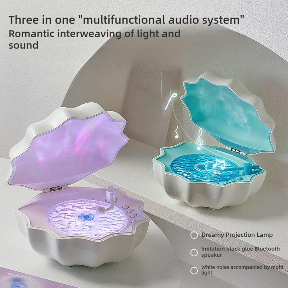 Shell Lamp Waves Retro Bluetooth Record Player LED Night Light - Perfect Gift for Kids and Girls