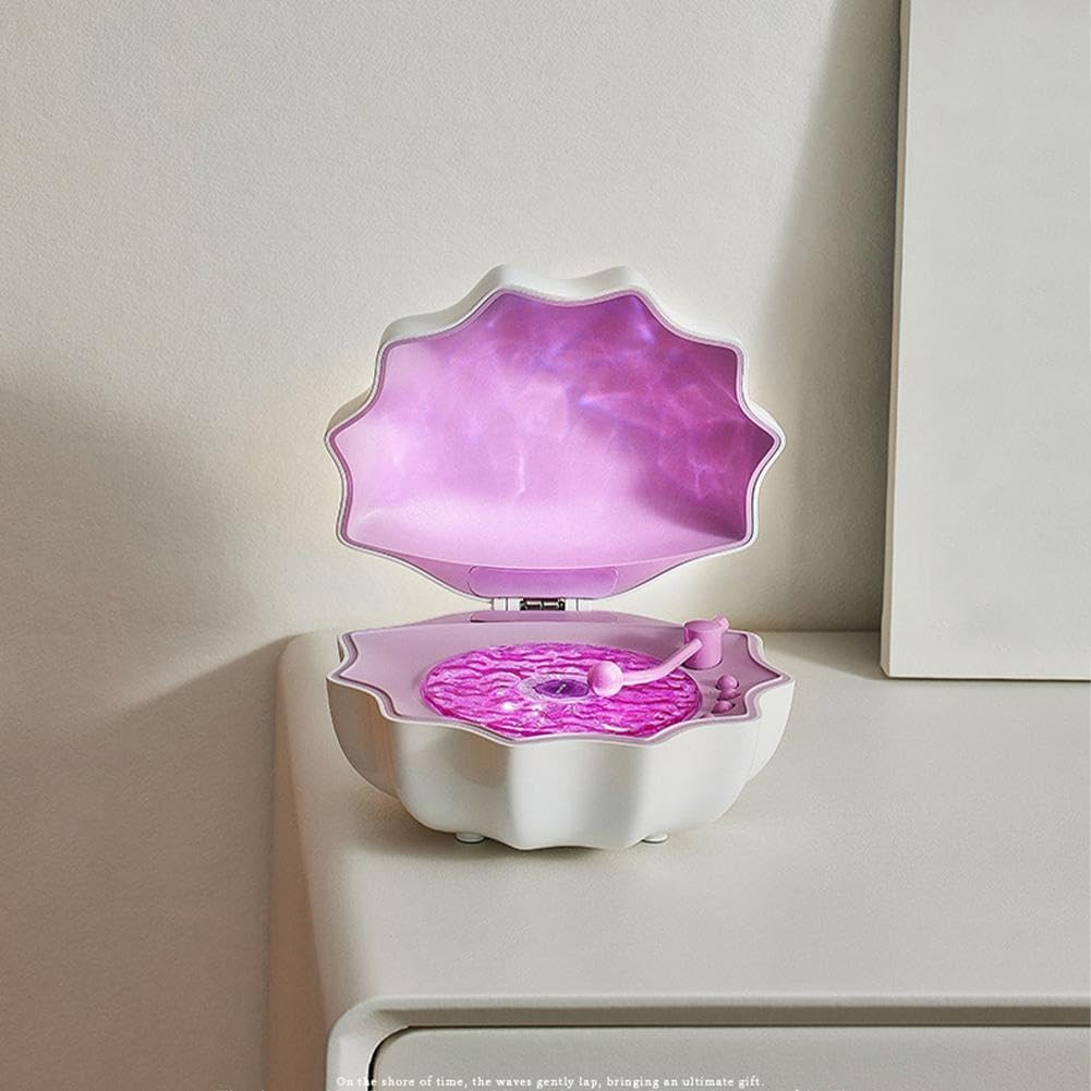Shell Lamp Waves Retro Bluetooth Record Player LED Night Light - Perfect Gift for Kids and Girls