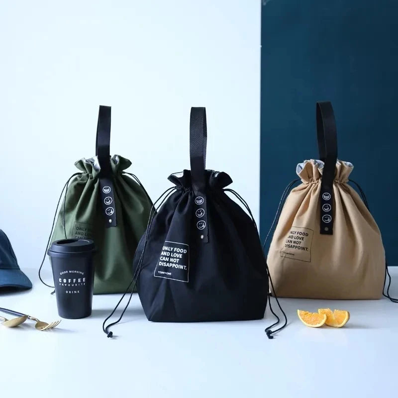 Drawstring Canvas Lunch Tote Bag – Insulated Fresh-Keeping Bento Box Carrier for School, Work, Picnics, and Daily Food Storage Style