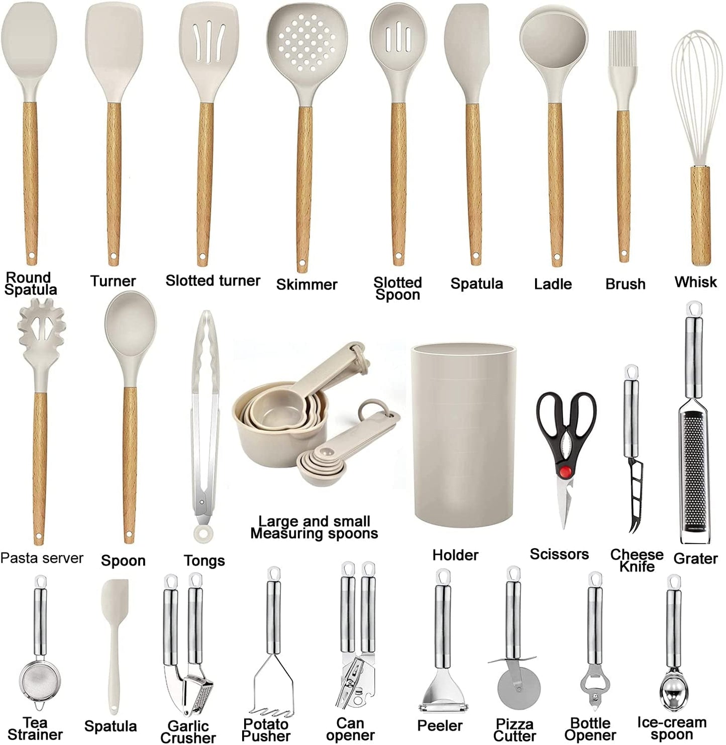 Ultimate Kitchen Utensils Set- 35 Pcs Cooking Utensils & Kitchen Gadgets Tools Set for Nonstick Cookware
