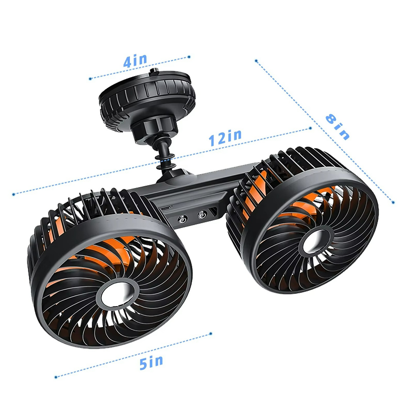 Car Cooling Fan with Dual Heads and Strong Suction Cup