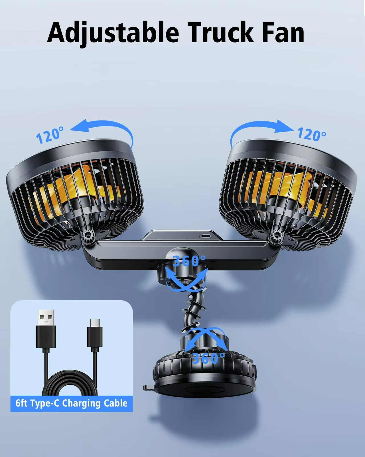 Car Cooling Fan with Dual Heads and Strong Suction Cup