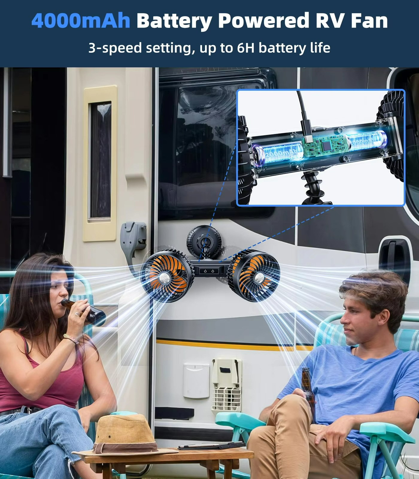 Car Cooling Fan with Dual Heads and Strong Suction Cup