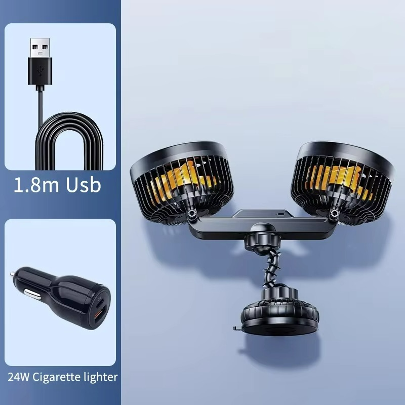 Car Cooling Fan with Dual Heads and Strong Suction Cup