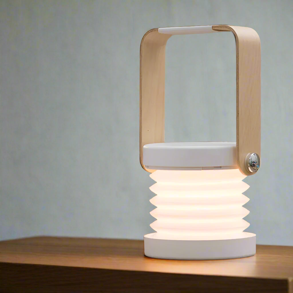 Collapsible LED Lantern with Wooden Handle – Portable Rechargeable Night Light & Reading Lamp for a Warm, Cozy Ambiance Anywhere