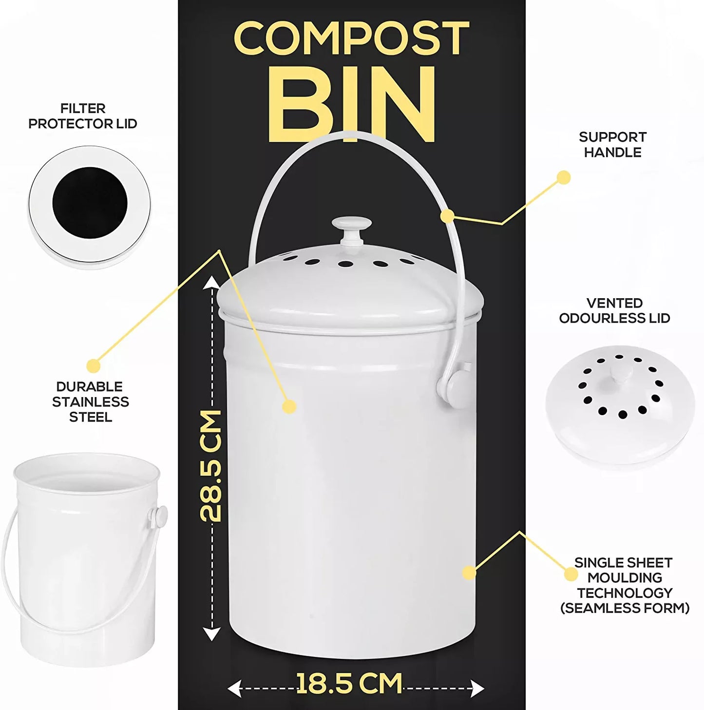 Compost Bin with Lid and 1.3 Gallon Compose Spare Charcoal Filter Utopia Kitchen