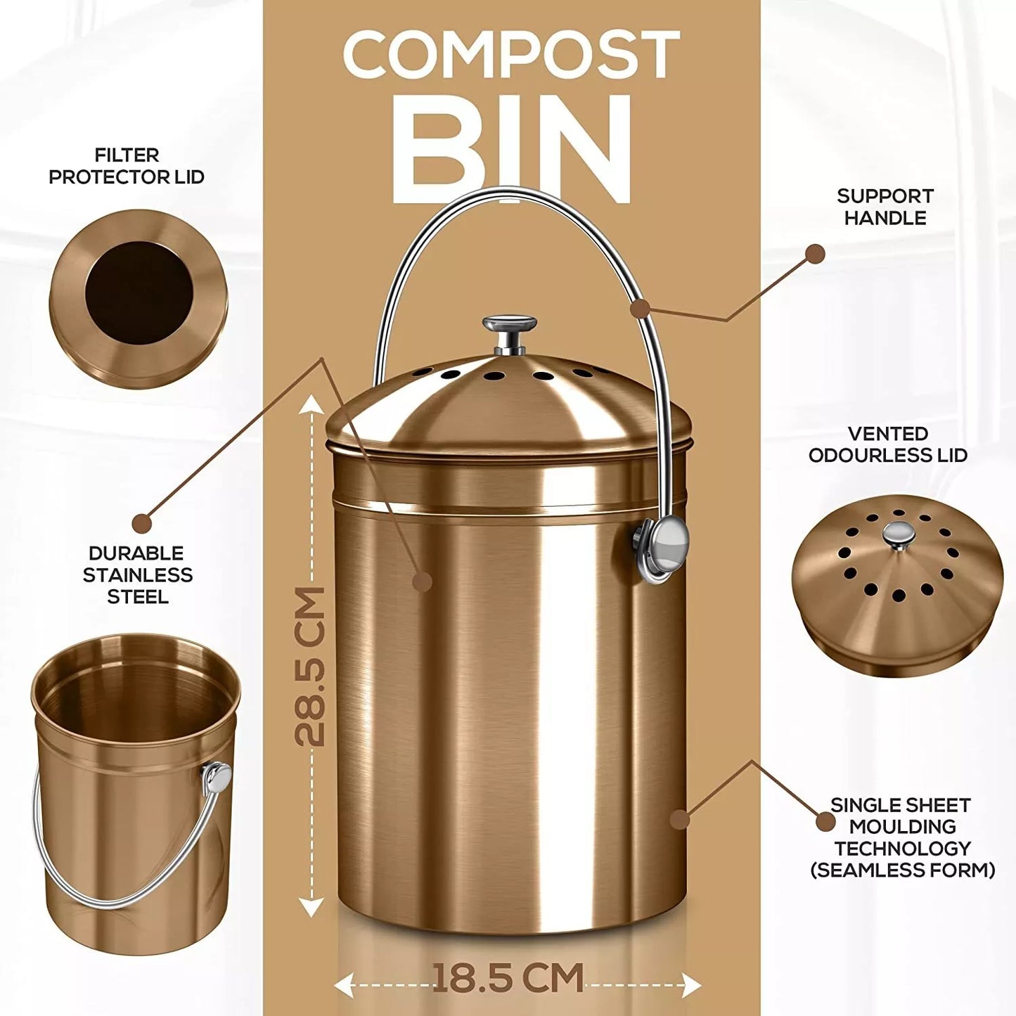 Compost Bin with Lid and 1.3 Gallon Compose Spare Charcoal Filter Utopia Kitchen