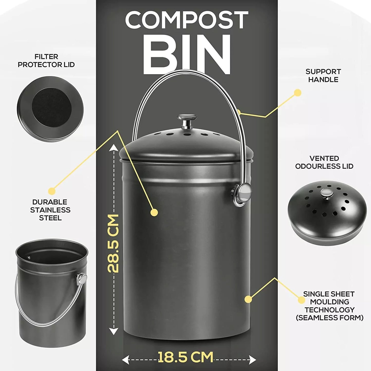 Compost Bin with Lid and 1.3 Gallon Compose Spare Charcoal Filter Utopia Kitchen