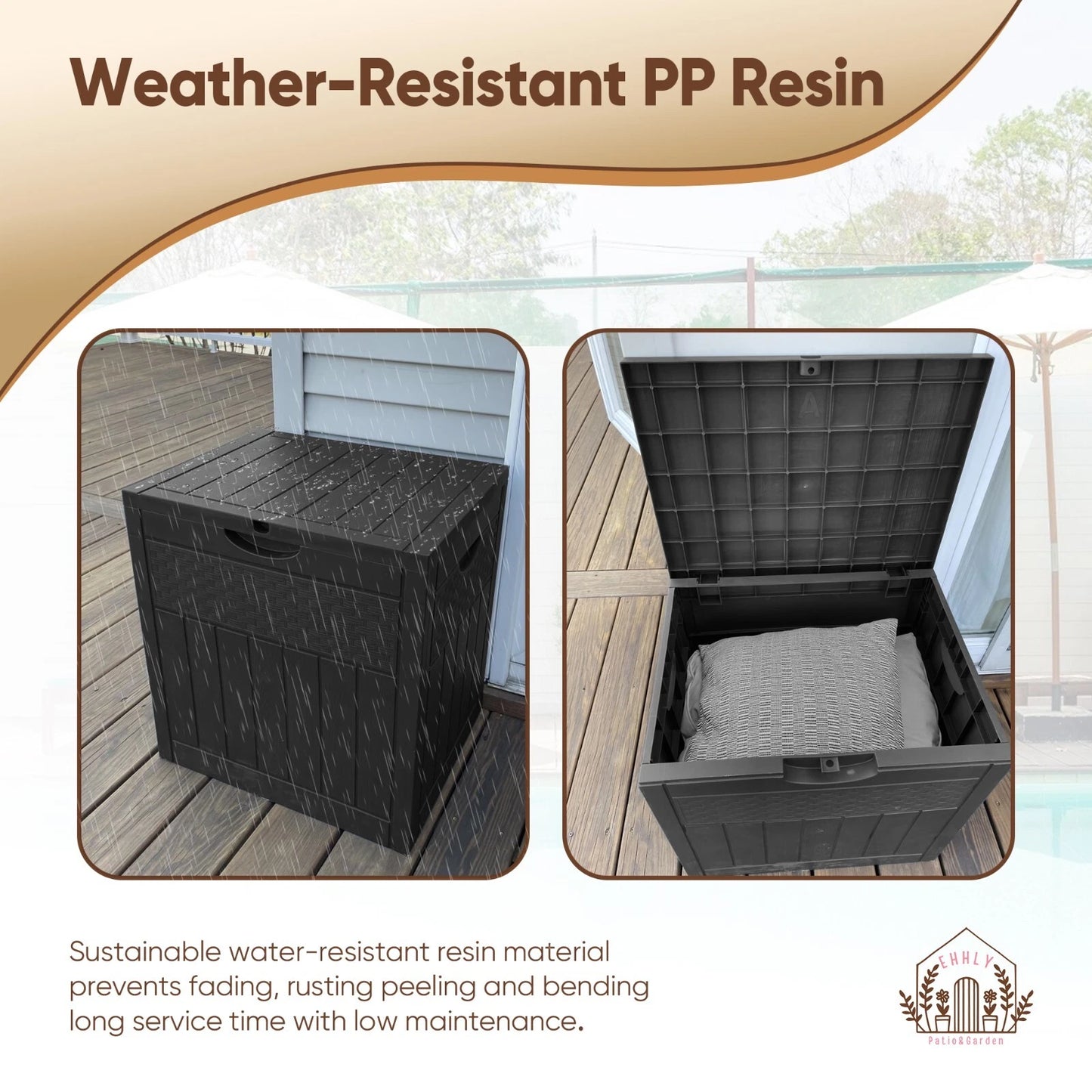 33 Gallon Deck Box, Outdoor Storage Box Waterproof, Black