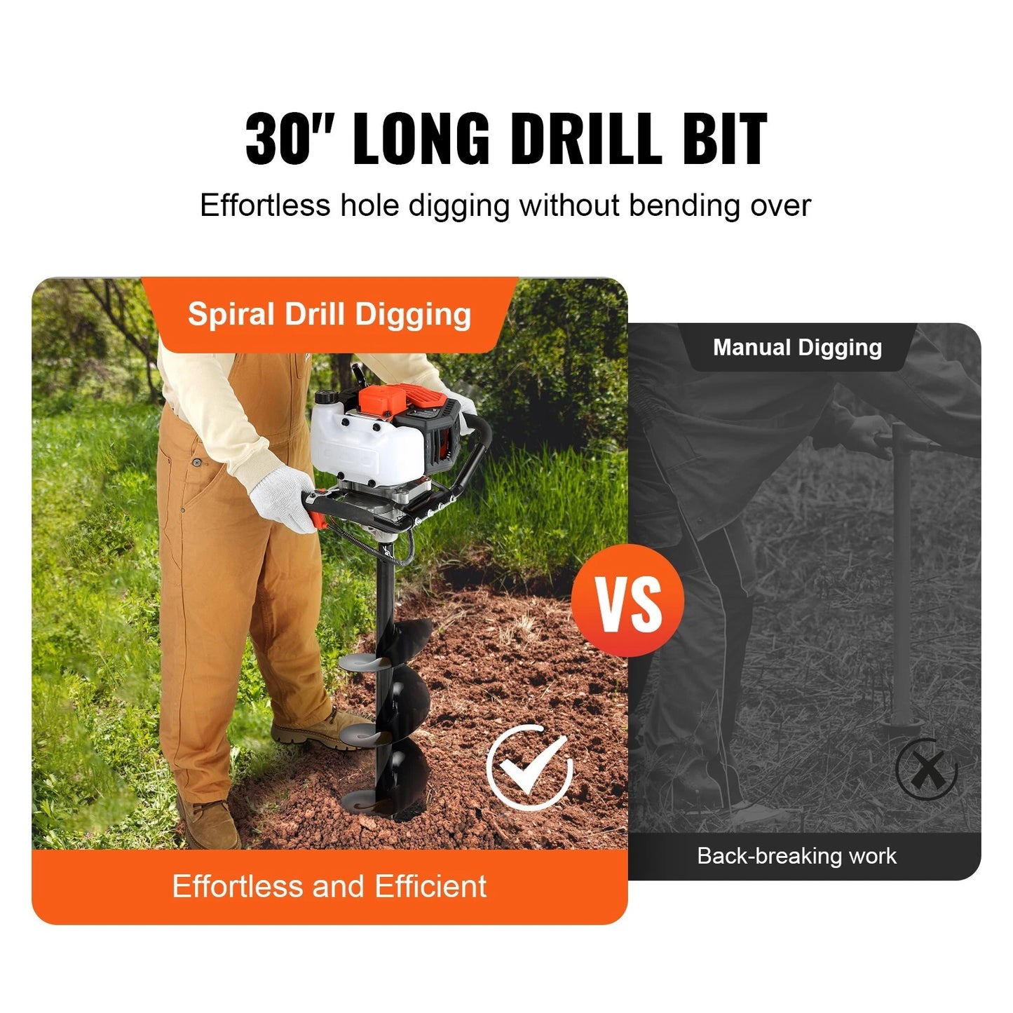 Post Hole Digger 43cc Gas Powered Earth Digger with 8" Auger Drill Bit