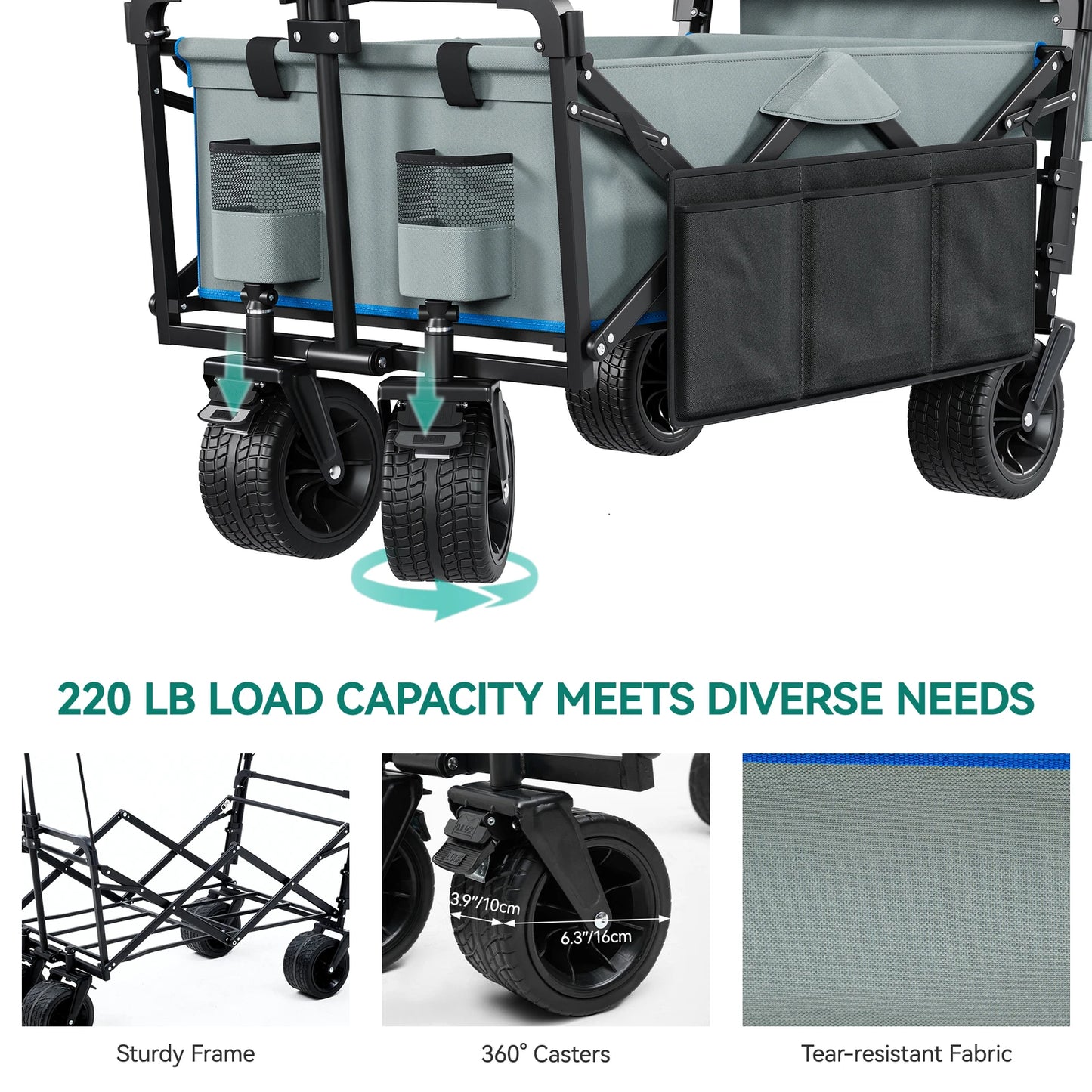 Heavy-Duty Outdoor Collapsible Wagon & Removable Canopy with Handles & Wheels