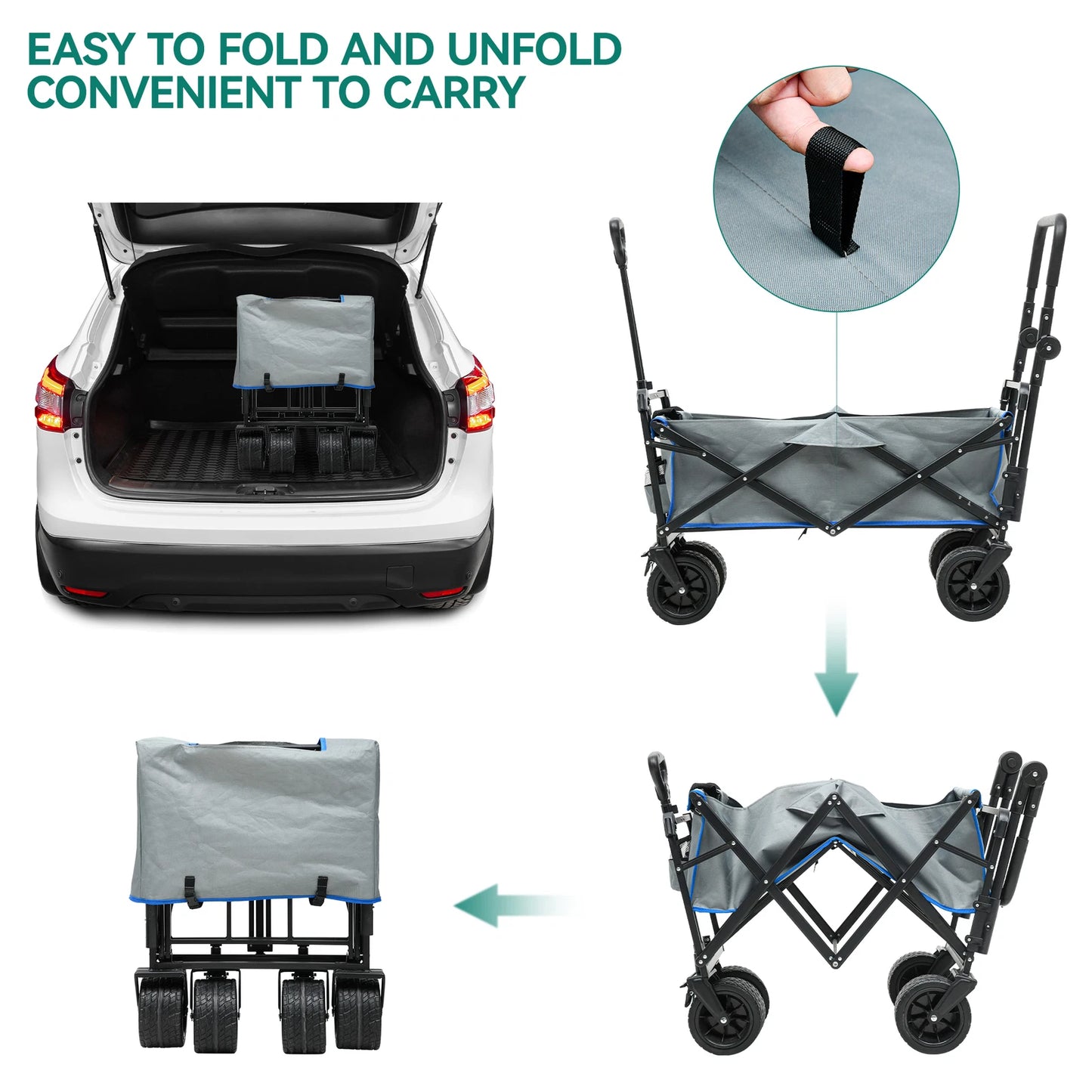 Heavy-Duty Outdoor Collapsible Wagon & Removable Canopy with Handles & Wheels