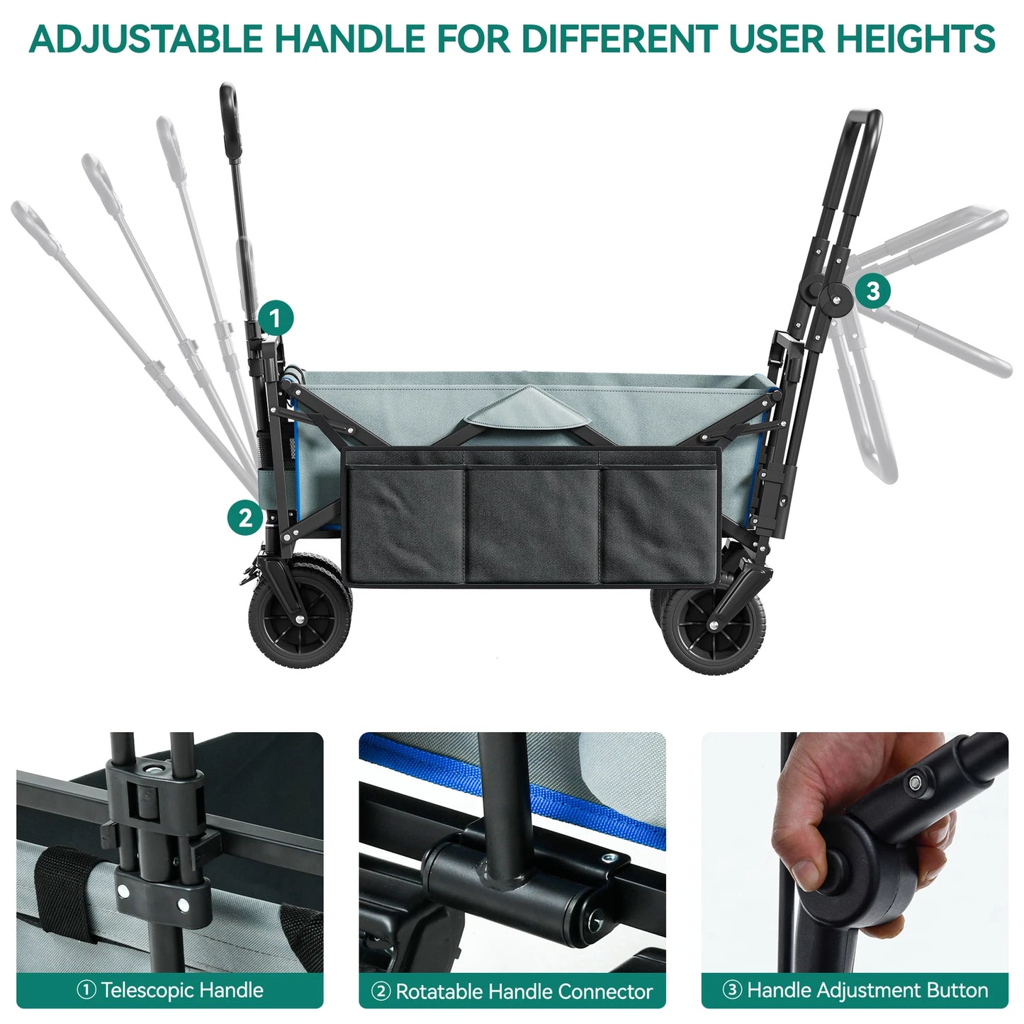 Heavy-Duty Outdoor Collapsible Wagon & Removable Canopy with Handles & Wheels