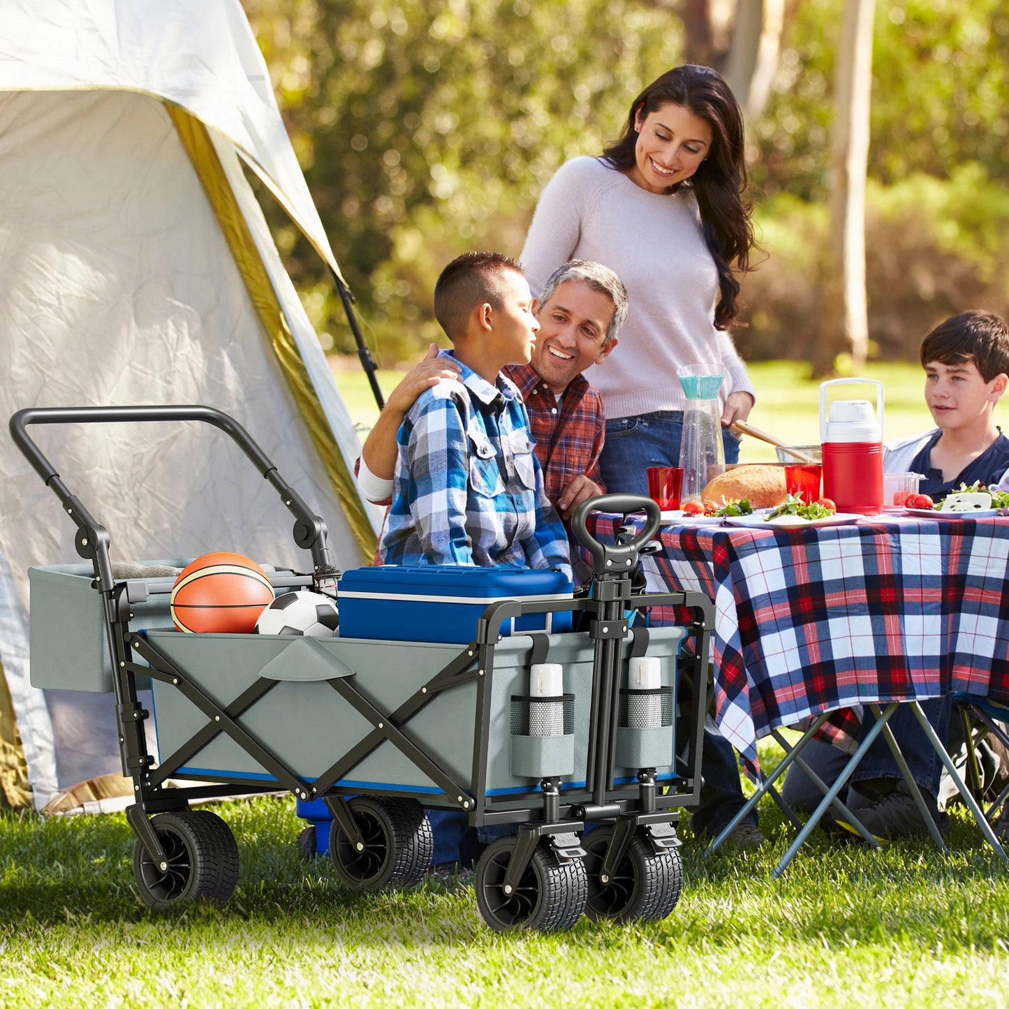 Heavy-Duty Outdoor Collapsible Wagon & Removable Canopy with Handles & Wheels