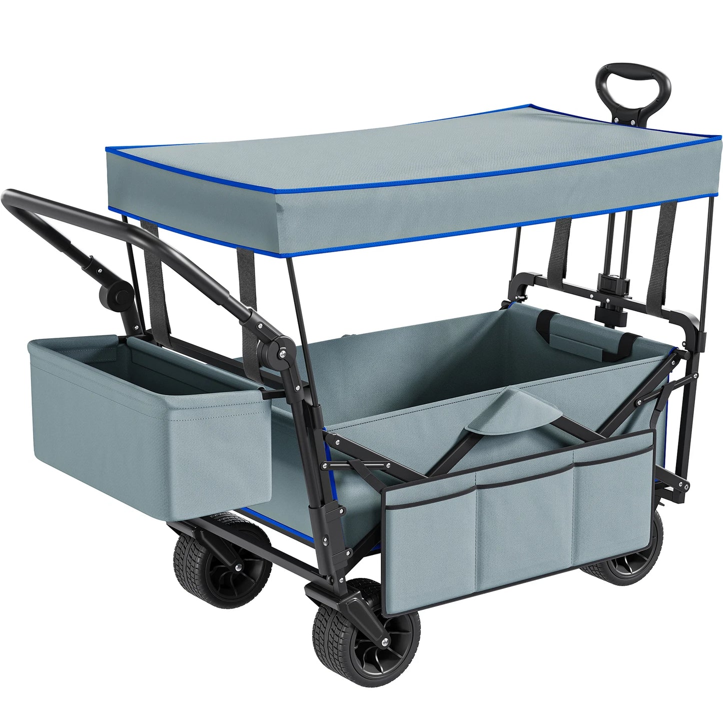 Heavy-Duty Outdoor Collapsible Wagon & Removable Canopy with Handles & Wheels