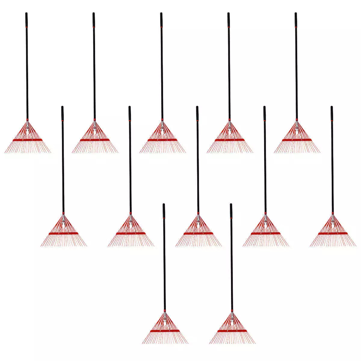 12PK Durable Red 24 Steel Tine Thatching Leaf Rake w/ Steel Handle