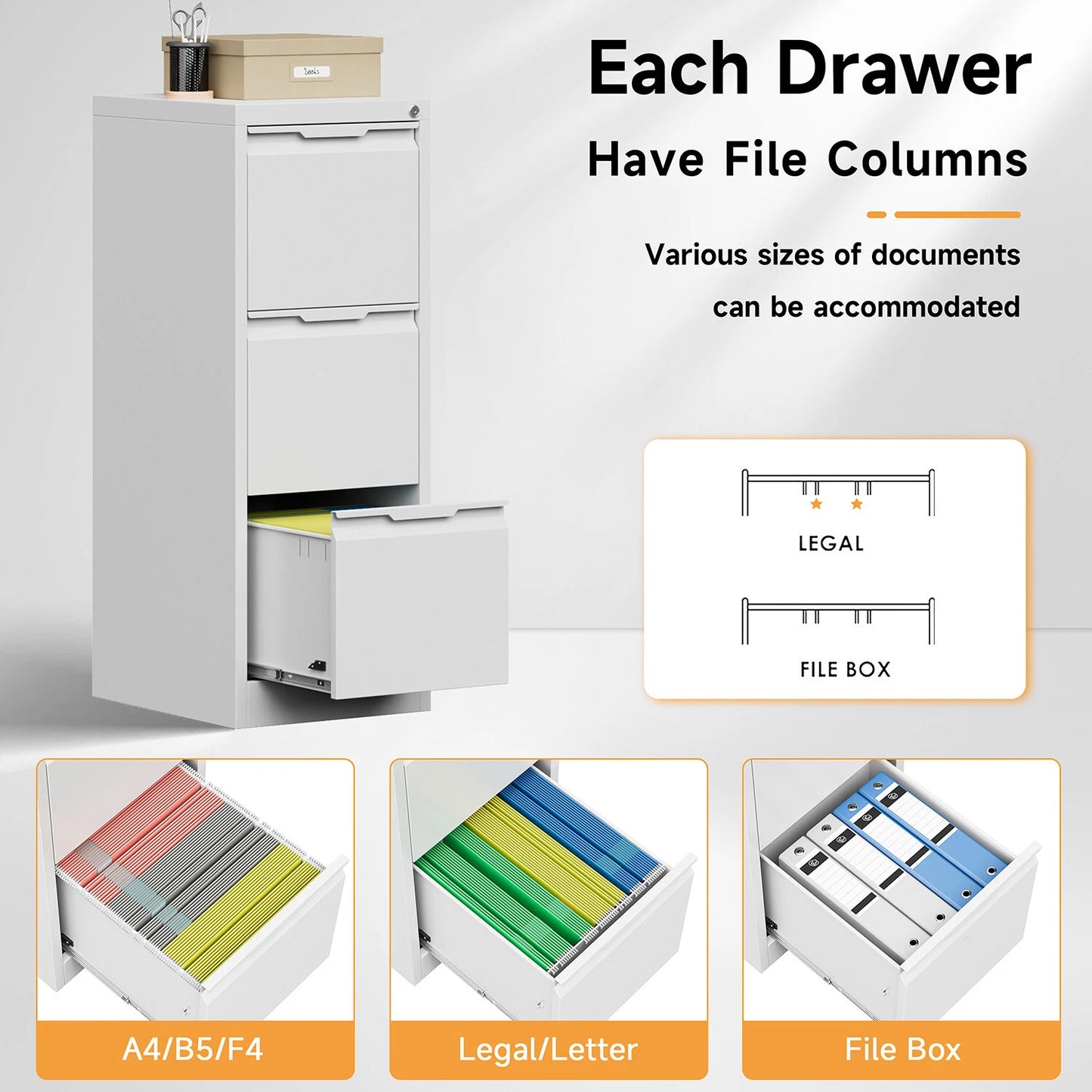Metal 3 Drawer File Cabinet Vertical Lockable Storage Filing Organizer Office
