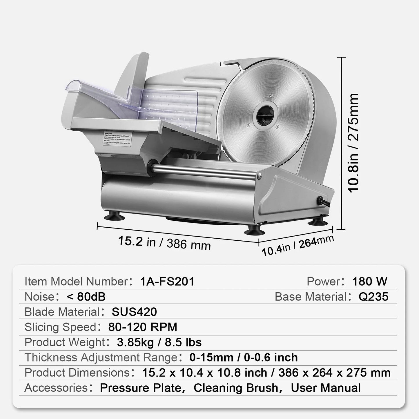Meat Slicer 180W Electric Deli Food Slicer with 7.5 inch SUS420 Blade
