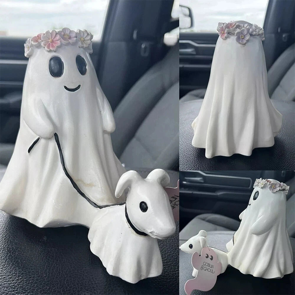 9.8 inch Halloween Goblin And Ghoul Ghost Walking Dog Spooky Ghost Dog Figurine