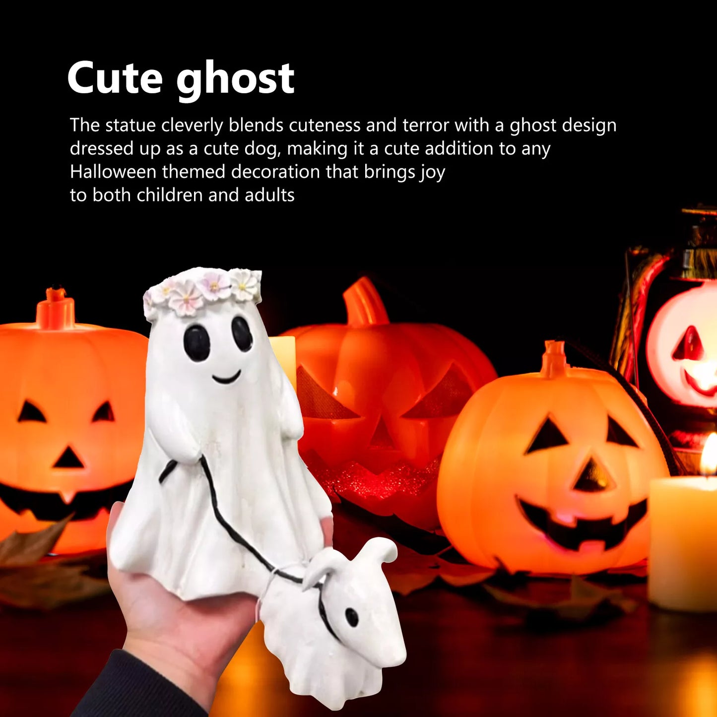 9.8 inch Halloween Goblin And Ghoul Ghost Walking Dog Spooky Ghost Dog Figurine