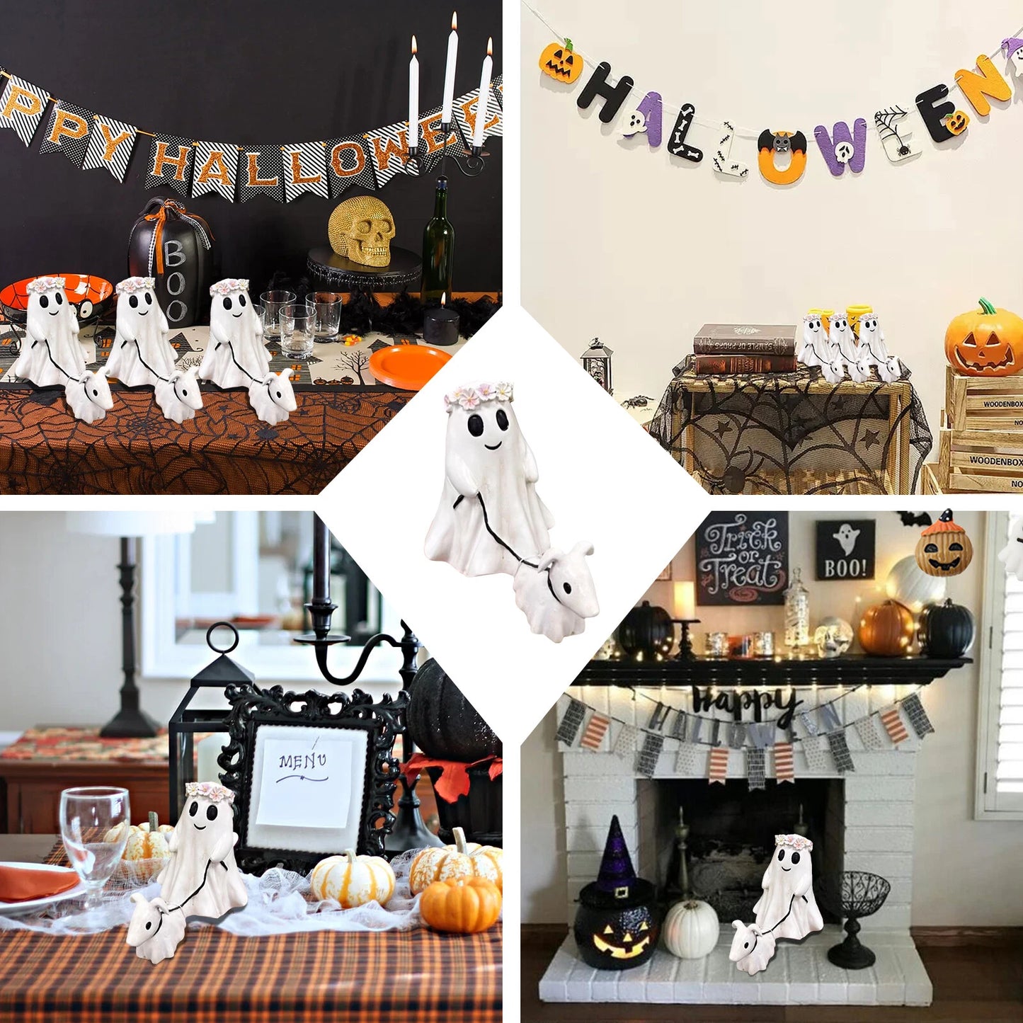 9.8 inch Halloween Goblin And Ghoul Ghost Walking Dog Spooky Ghost Dog Figurine