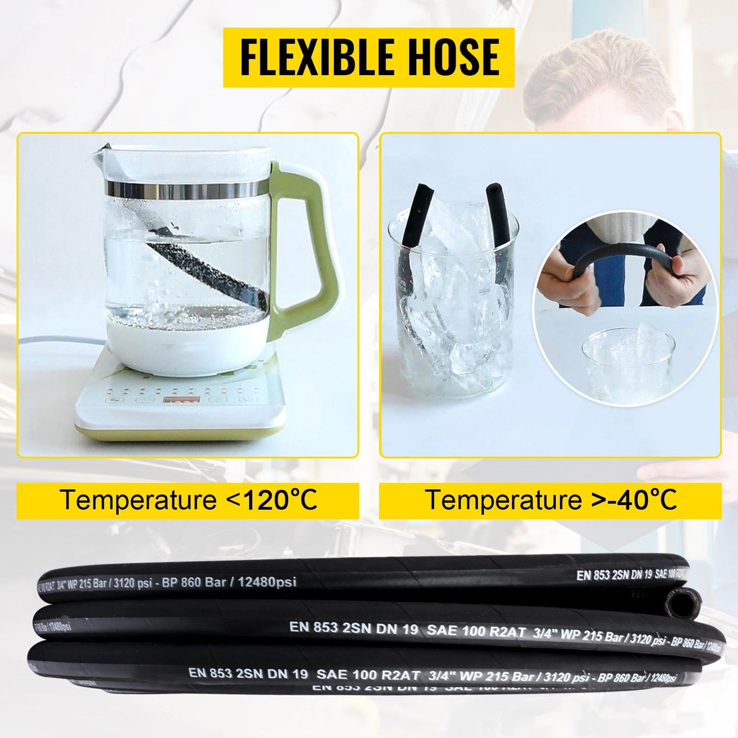 Hydraulic Hose 3/8" Coiled Hydraulic Hose 100ft Hydraulic Hose 5000 PSI