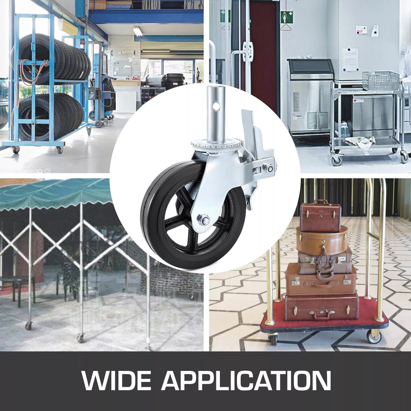 4PCS Scaffolding Caster 8" x 2" Black Wheels w/ Locking Brakes 1-3/8" 4400LBS