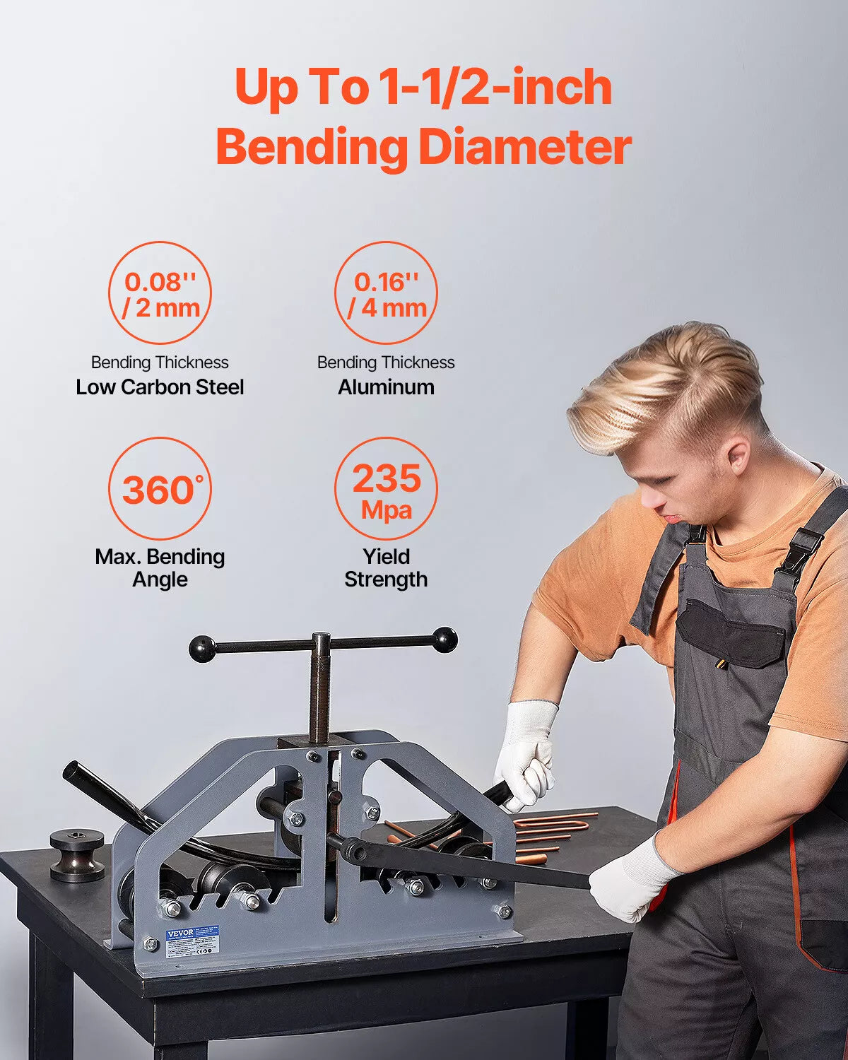 Tube Roller Bender Max 1-1/2" Manual Tube Pipe Roller Bender with 6 Dies