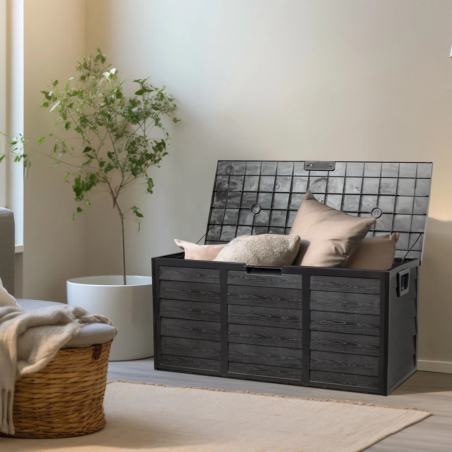 75 Gallon Outdoor Patio Storage Deck Box Garden Bench Weatherproof Resin Black