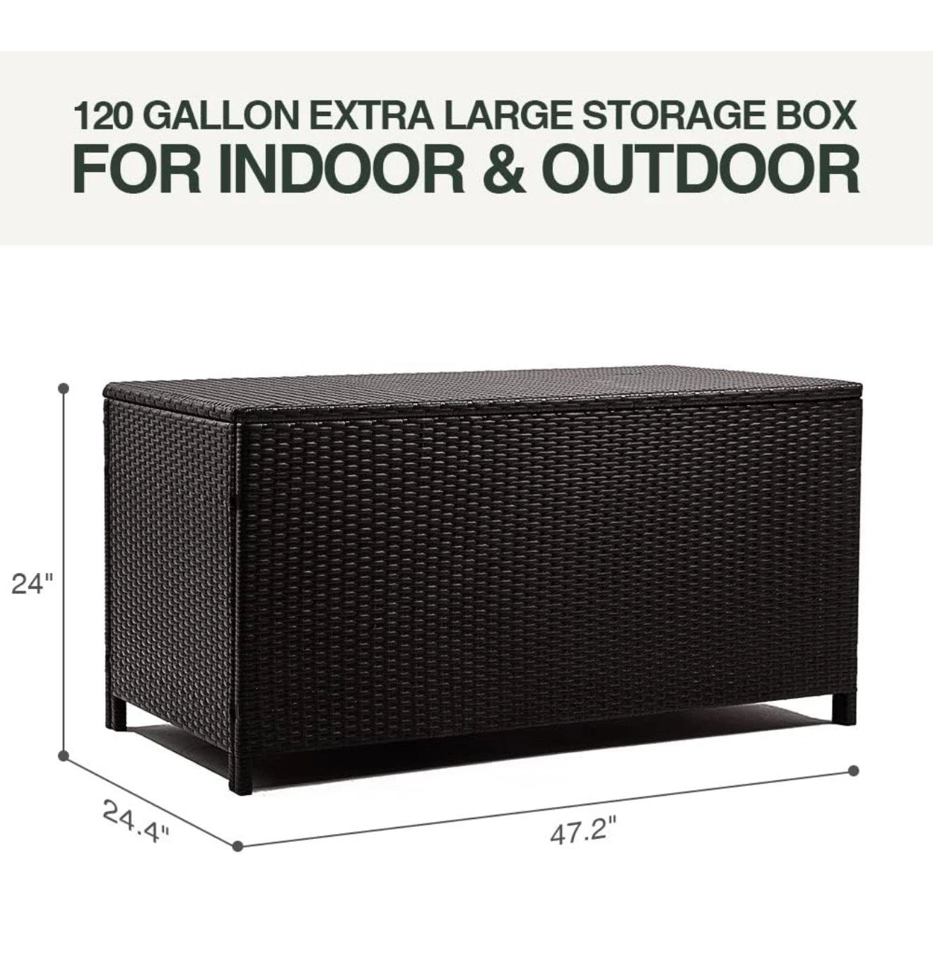 120-Gallon All-Weather Resin Outdoor Storage Deck Box L47.2"xW24.4"xH24 Black