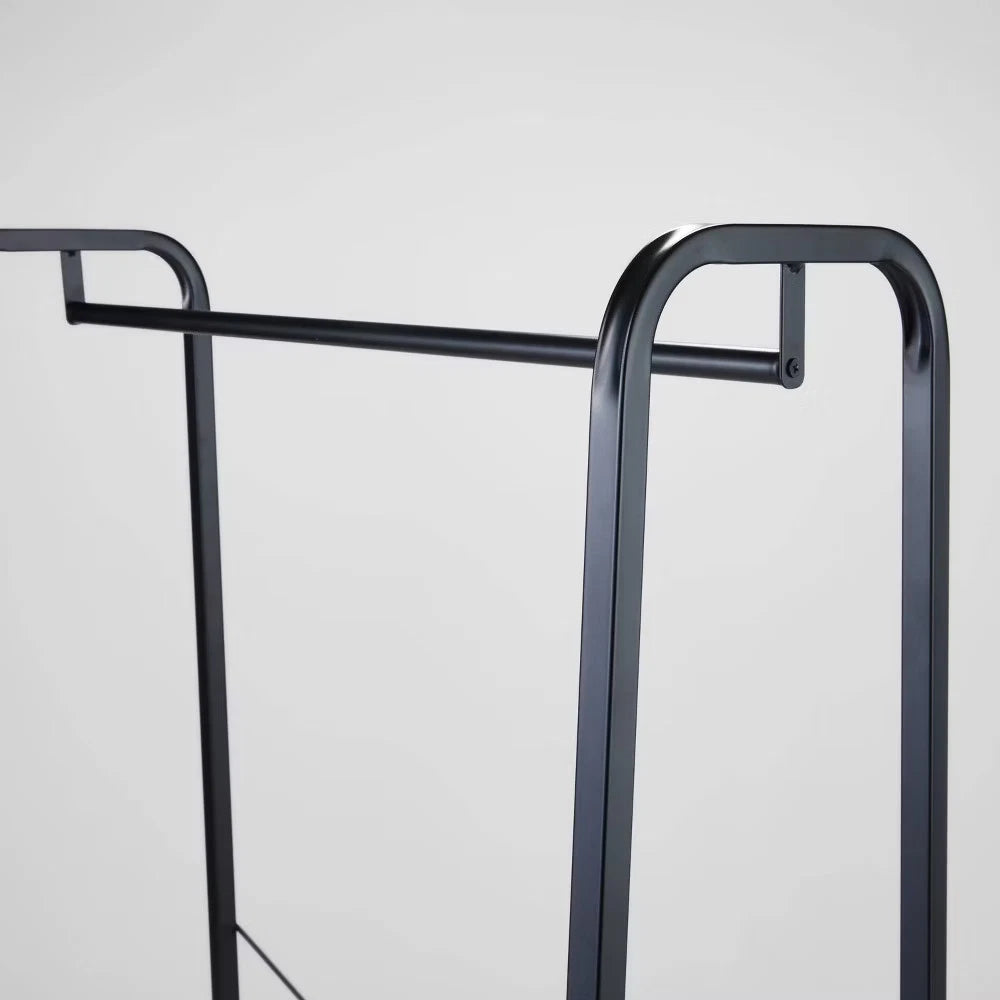 Single Shelf Garment Rack Black Metal with Natural Wood - Brightroom