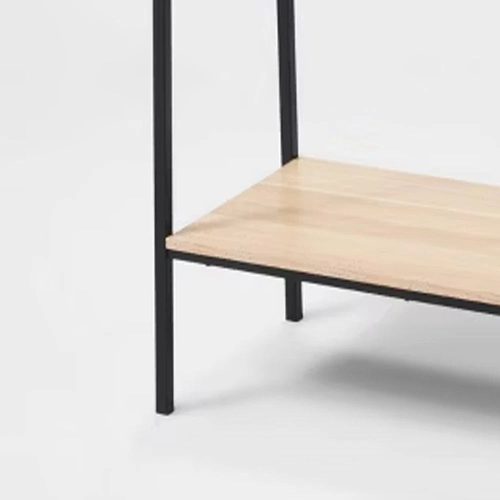 Single Shelf Garment Rack Black Metal with Natural Wood - Brightroom