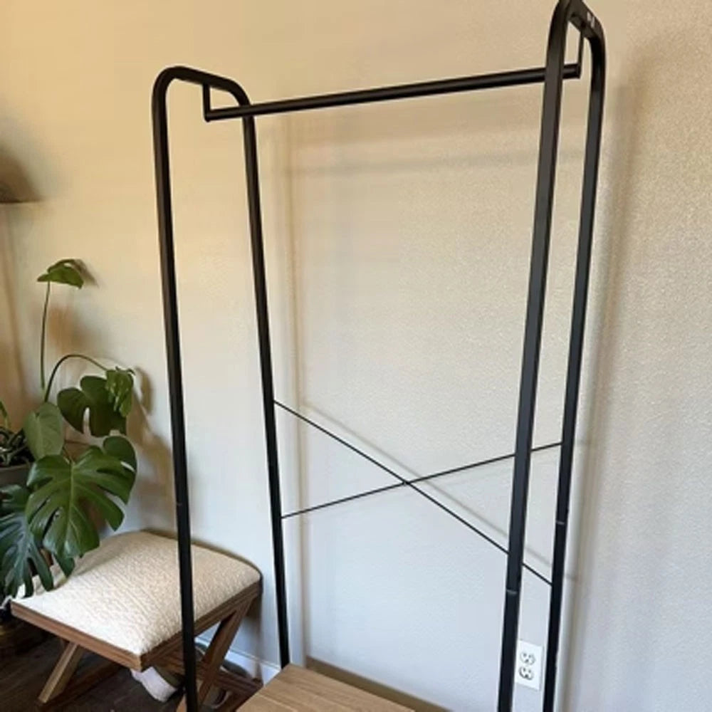 Single Shelf Garment Rack Black Metal with Natural Wood - Brightroom