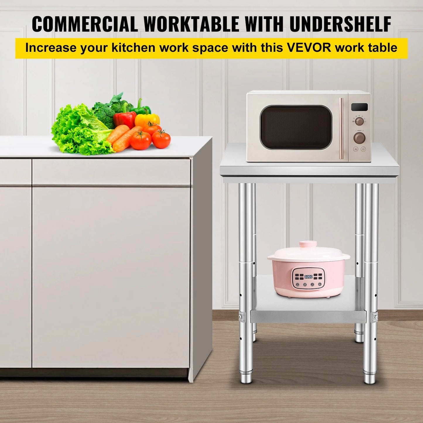 Stainless Steel Commercial Prep Table for Food Service, 24x24x31in