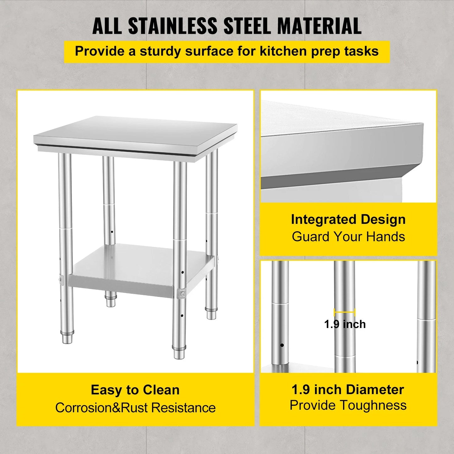 Stainless Steel Commercial Prep Table for Food Service, 24x24x31in