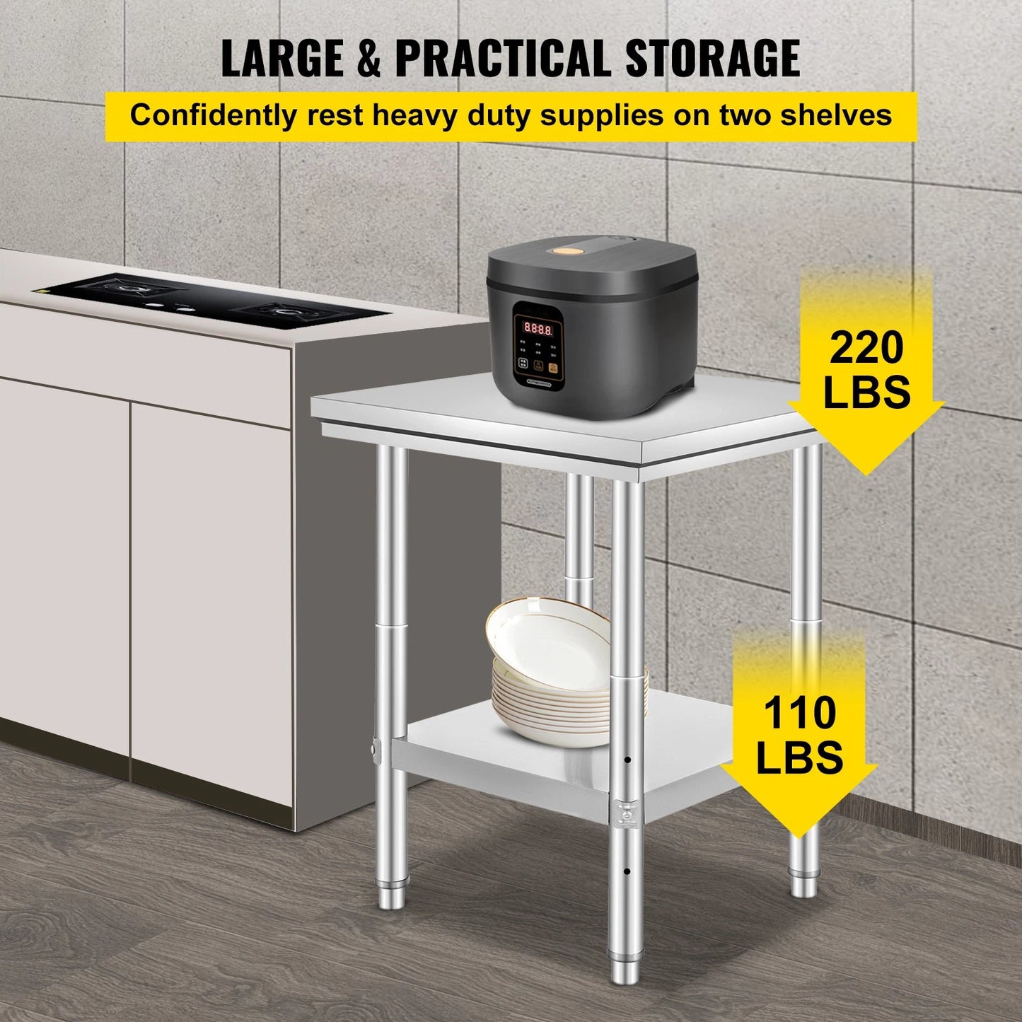 Stainless Steel Commercial Prep Table for Food Service, 24x24x31in