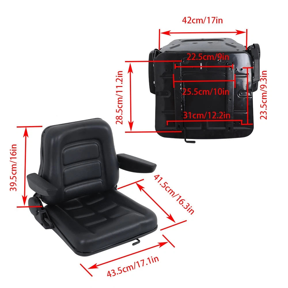 Adjustable Backrest Lawn Mower Tractor Seat Forklift Excavator Seat w/ Armrests