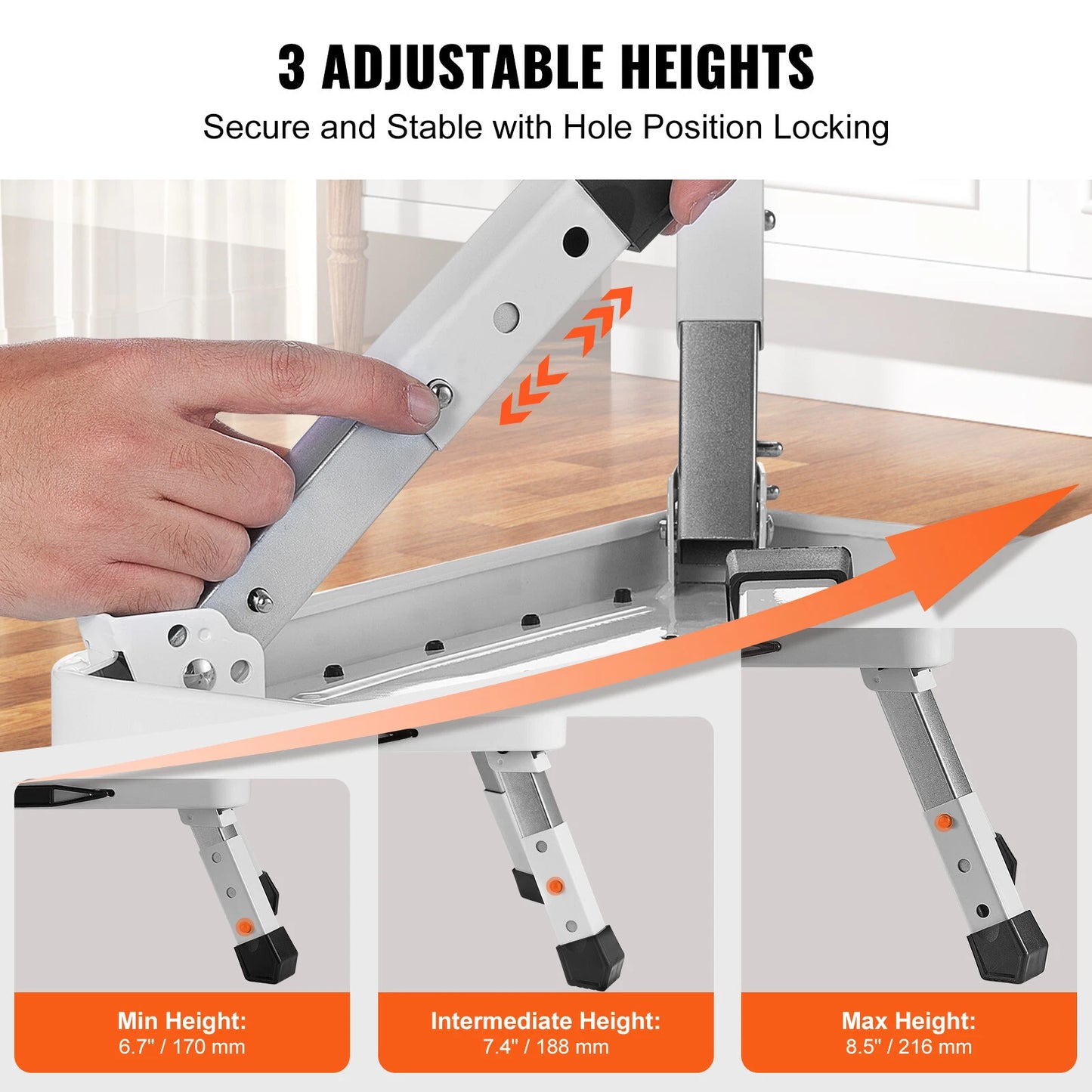 Step Stool Ladder Foldable 3 Adjustable Height Max Load 330lbs for Home