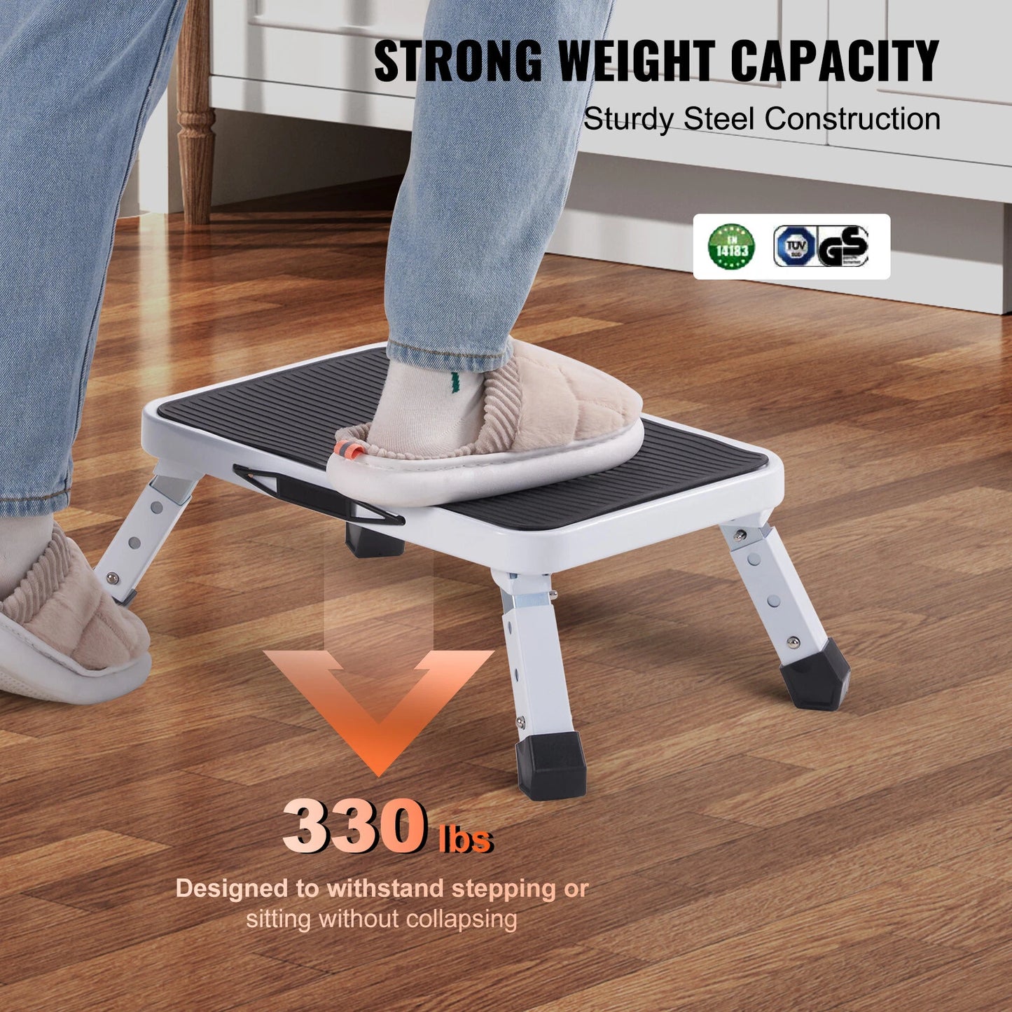 Step Stool Ladder Foldable 3 Adjustable Height Max Load 330lbs for Home