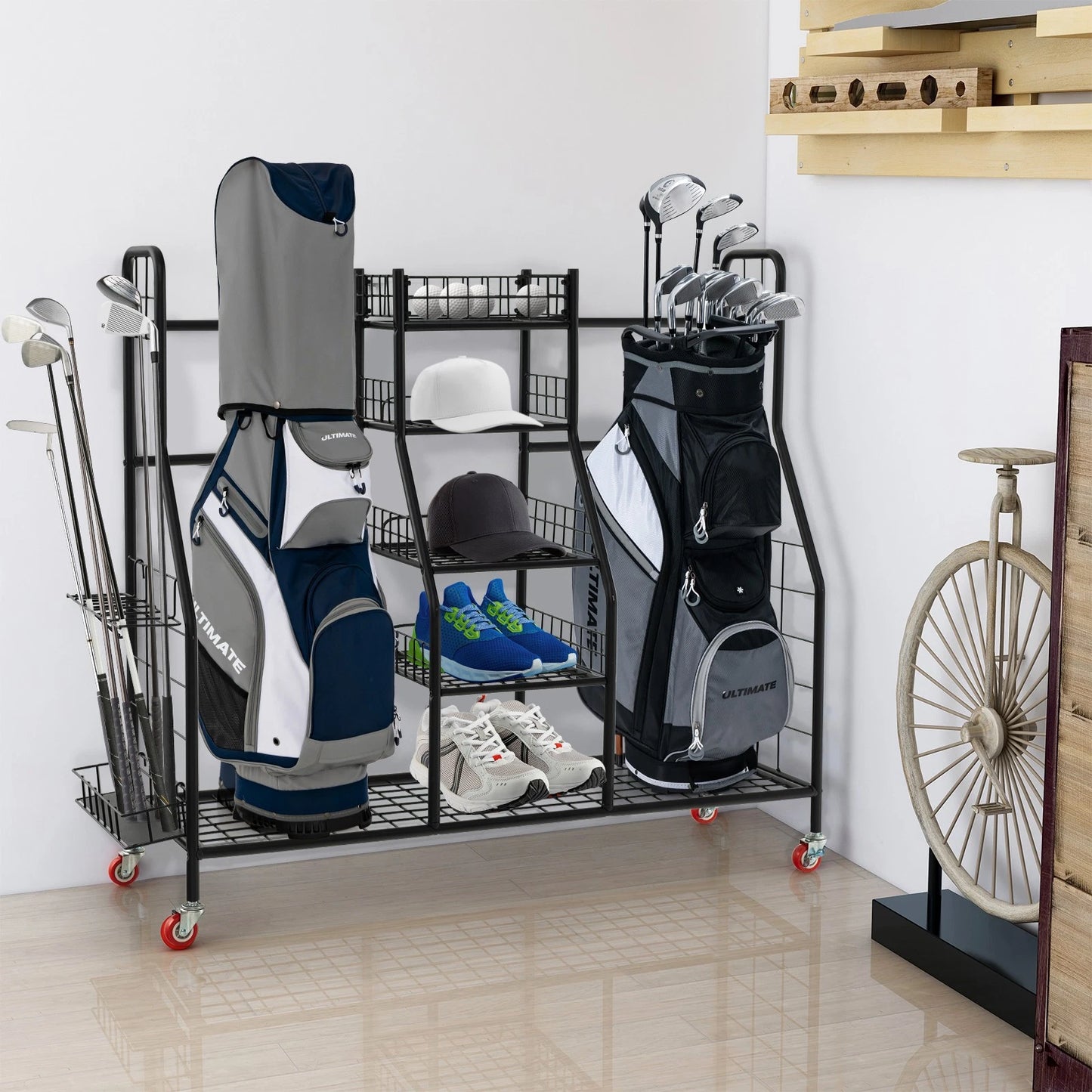 Golf Bag Storage Organizer, Heavy Duty Metal Double Golf Bag Storage Rack