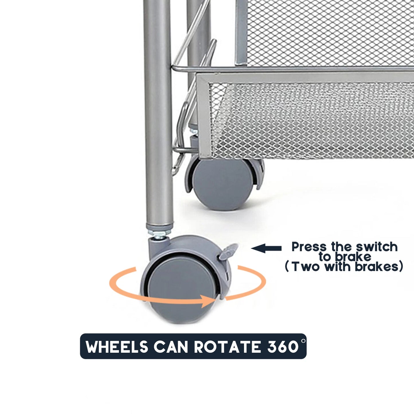 3-Tier Metal Rolling Cart on Wheels with Baskets Storage with Removable Shelves