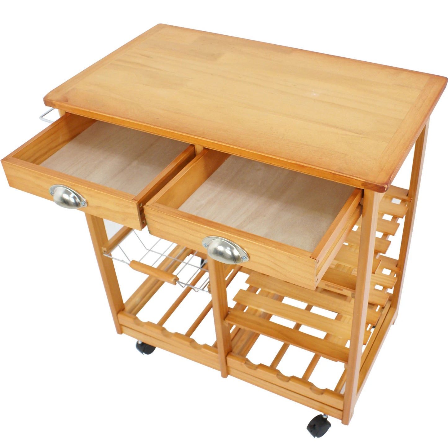 Rolling Wood Kitchen Island Trolley Cart Dining Storage Drawers Stand Durable