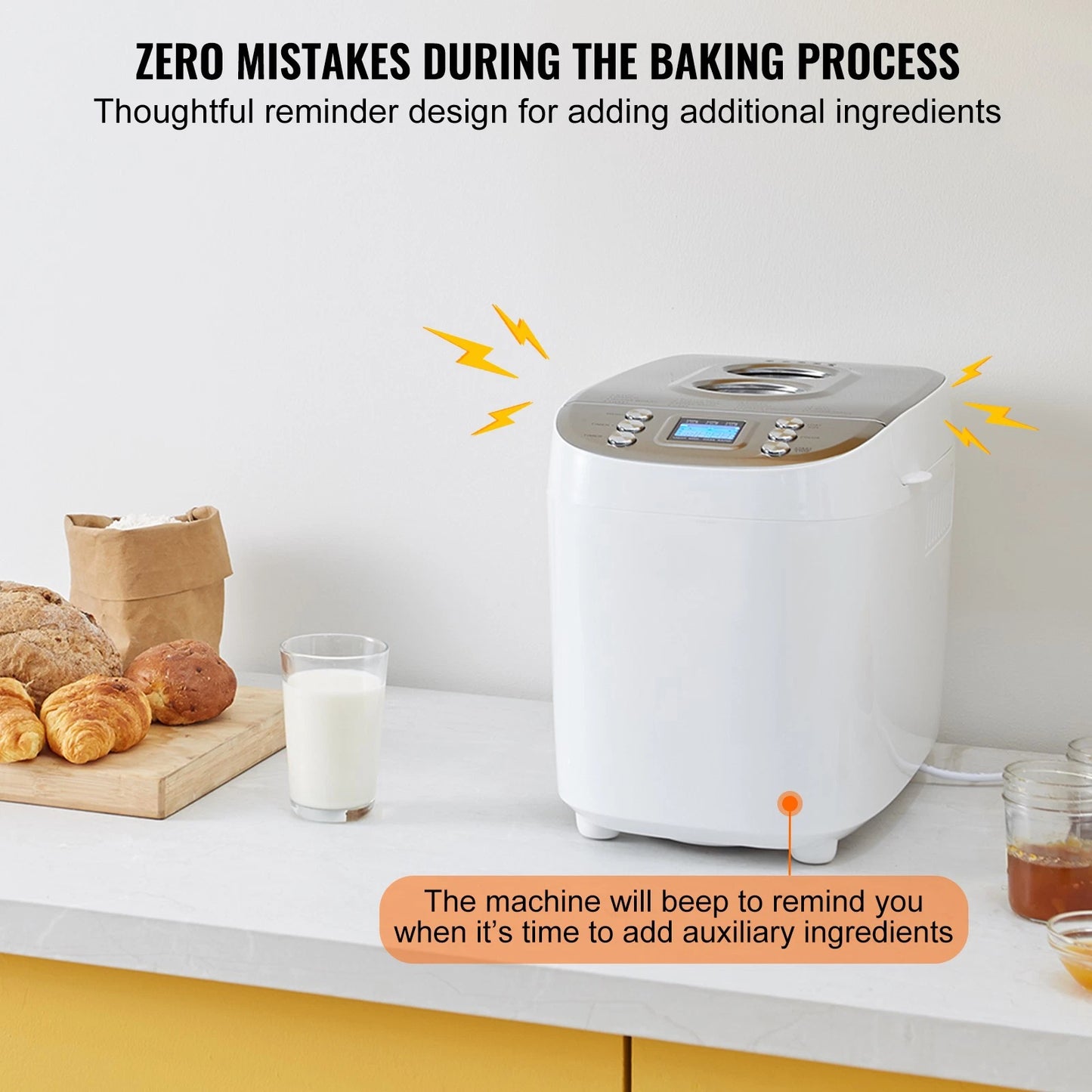 3LB 15-in-1 Bread Maker Automatic Compact Dough Machine Nonstick White