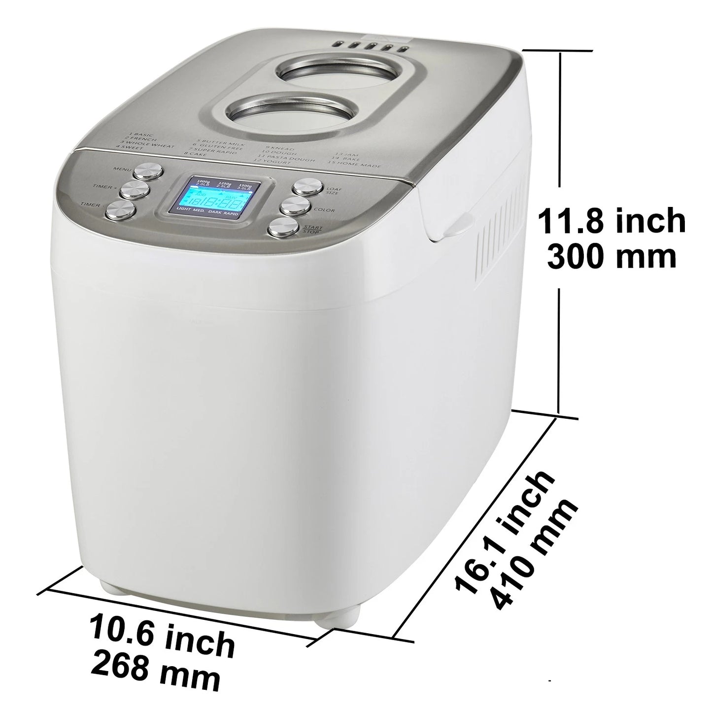 3LB 15-in-1 Bread Maker Automatic Compact Dough Machine Nonstick White