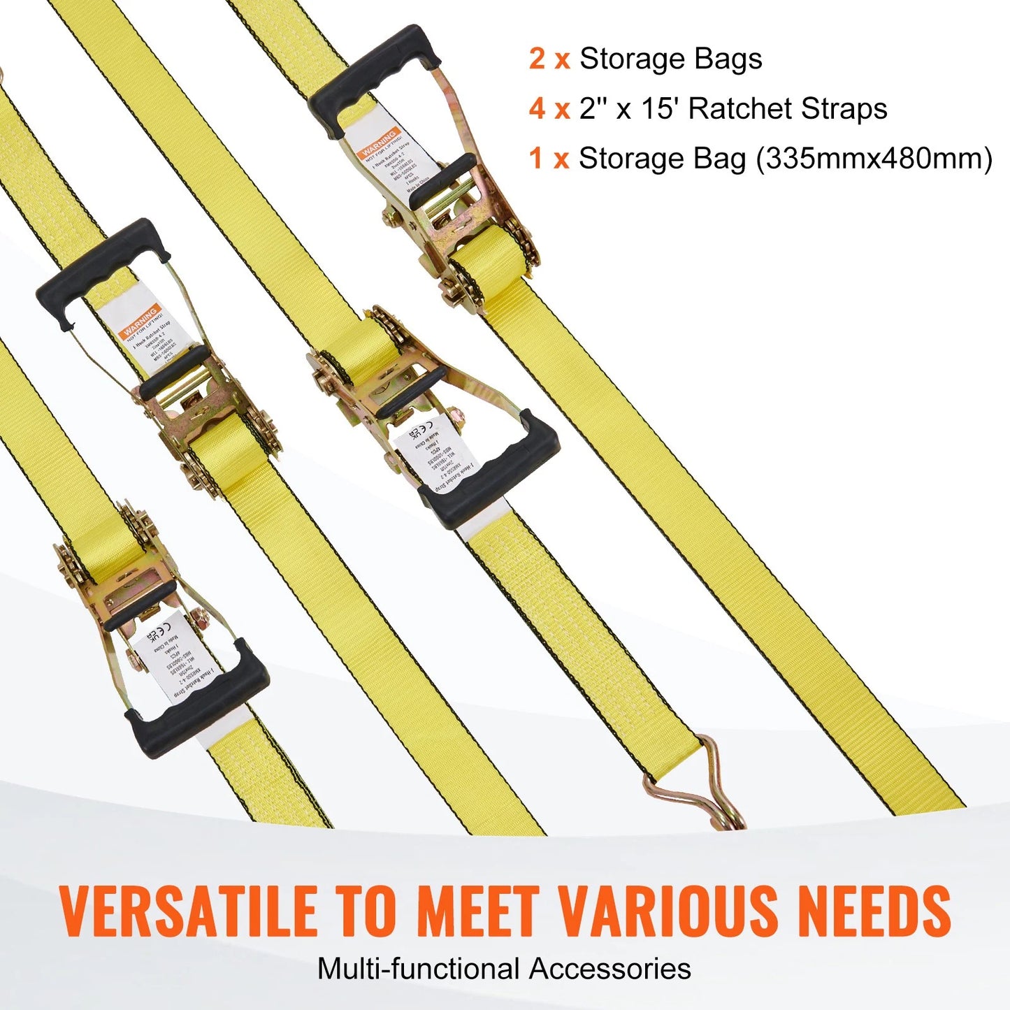 4 Pack Ratchet Tie Down Straps 5000 lbs 2" x 15' Heavy Duty Double J Hook