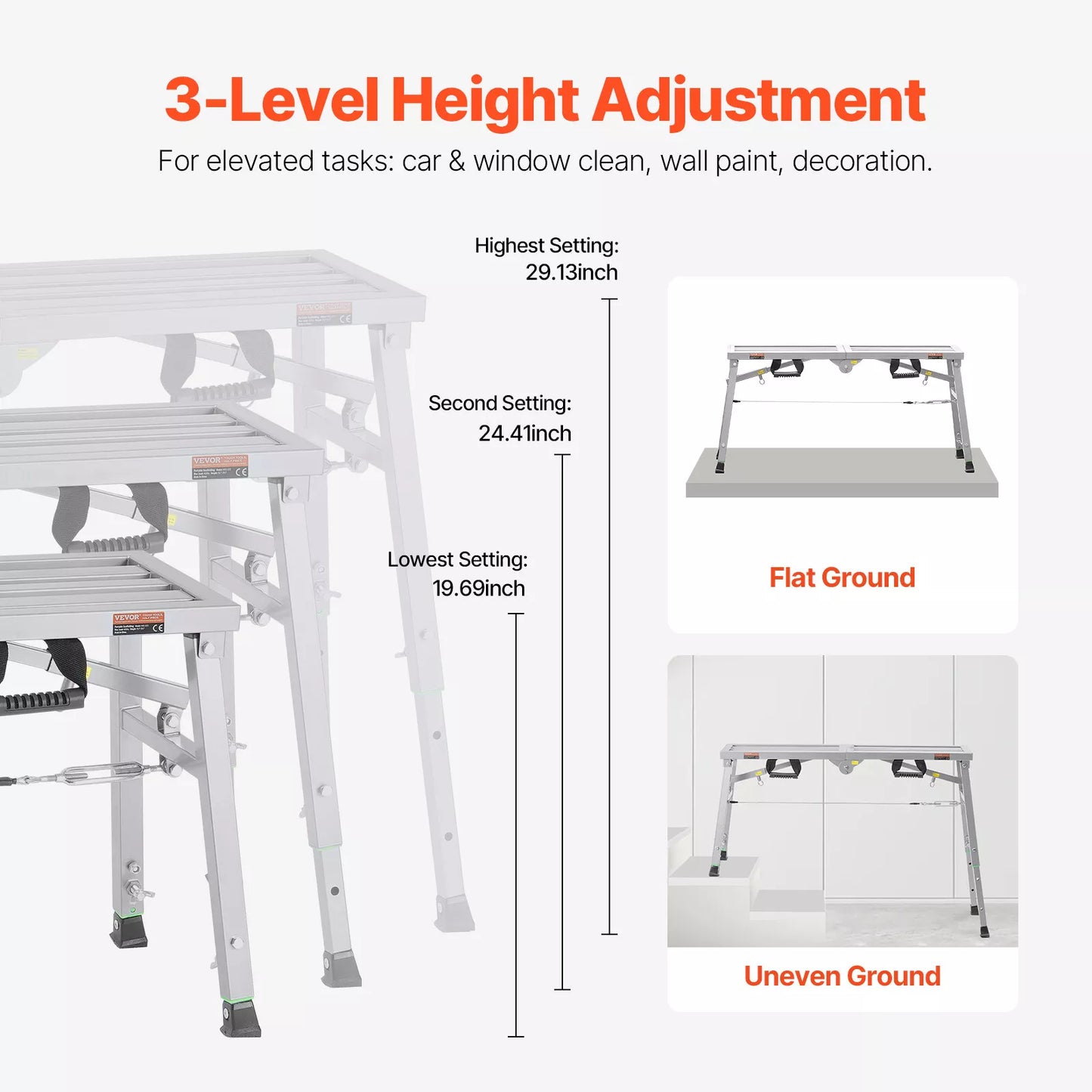 Work Platform Adjustable Height Portable Scaffolding Platform 400 lb Load