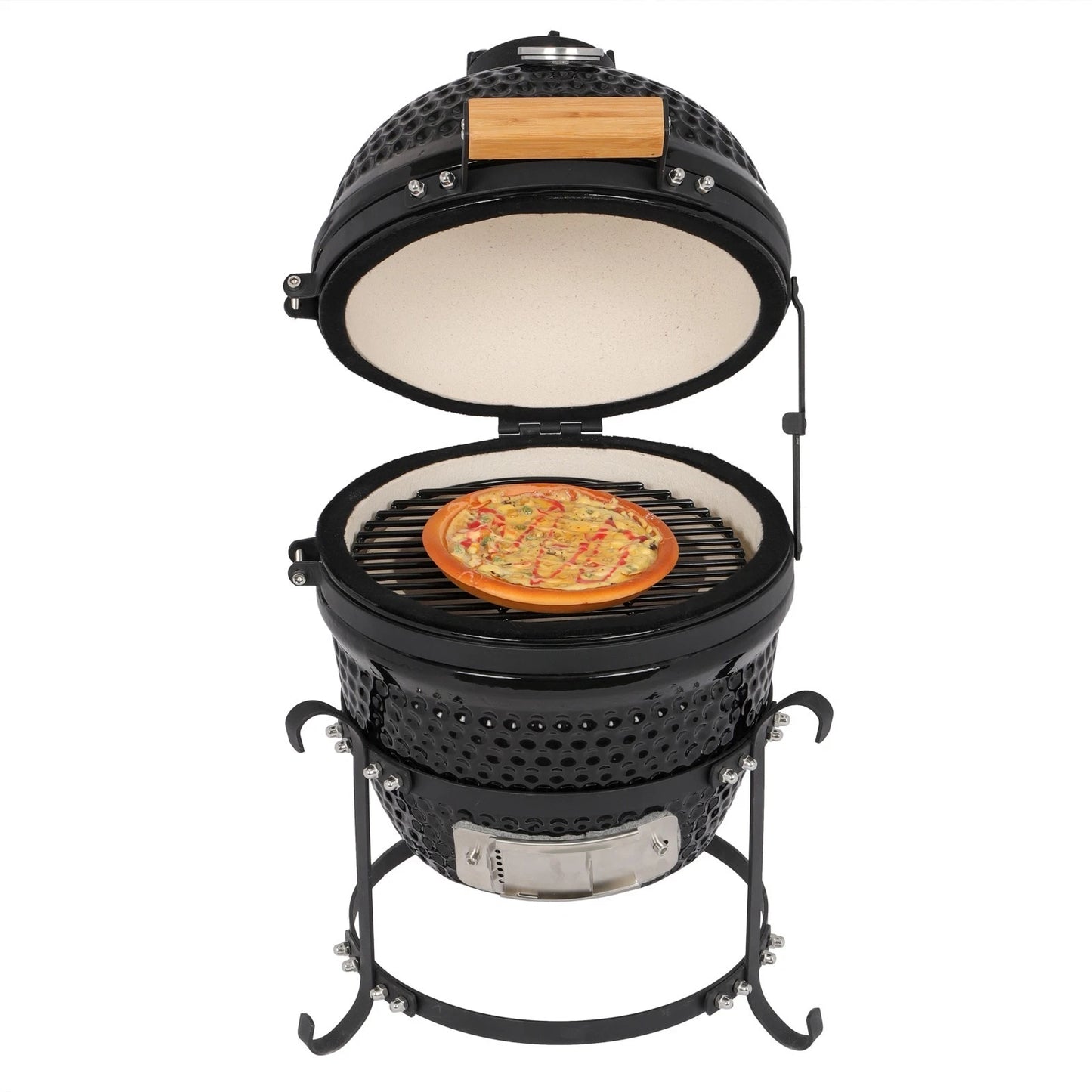 13" Portable Ceramic Charcoal BBQ Grill for Outdoor Cooking