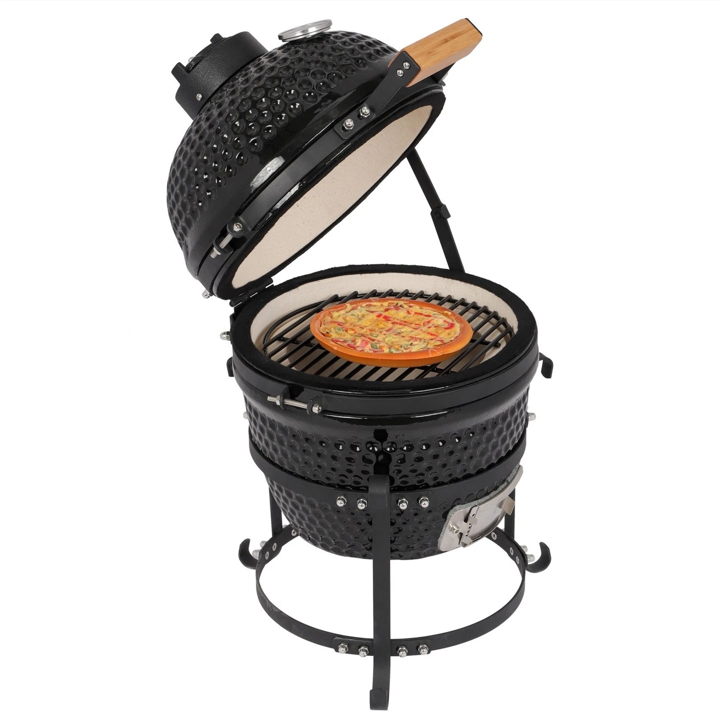 13" Portable Ceramic Charcoal BBQ Grill for Outdoor Cooking