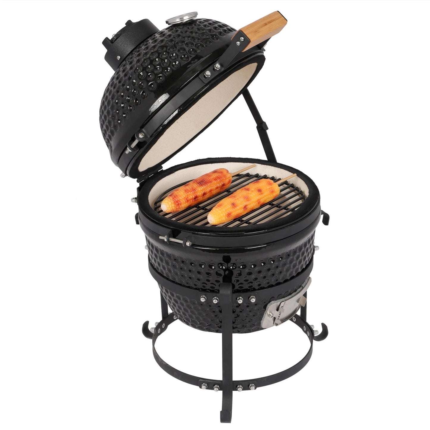 13" Portable Ceramic Charcoal BBQ Grill for Outdoor Cooking